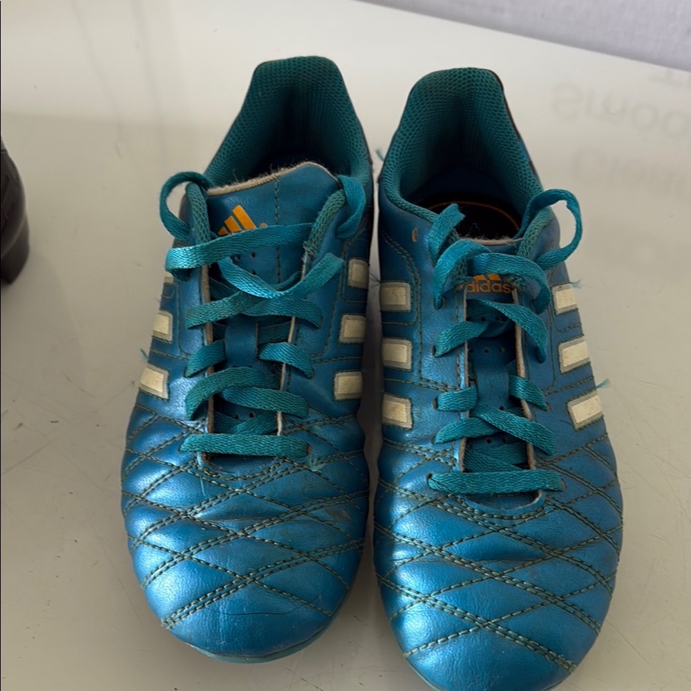 Adidas Teal and White Soccer Shoes